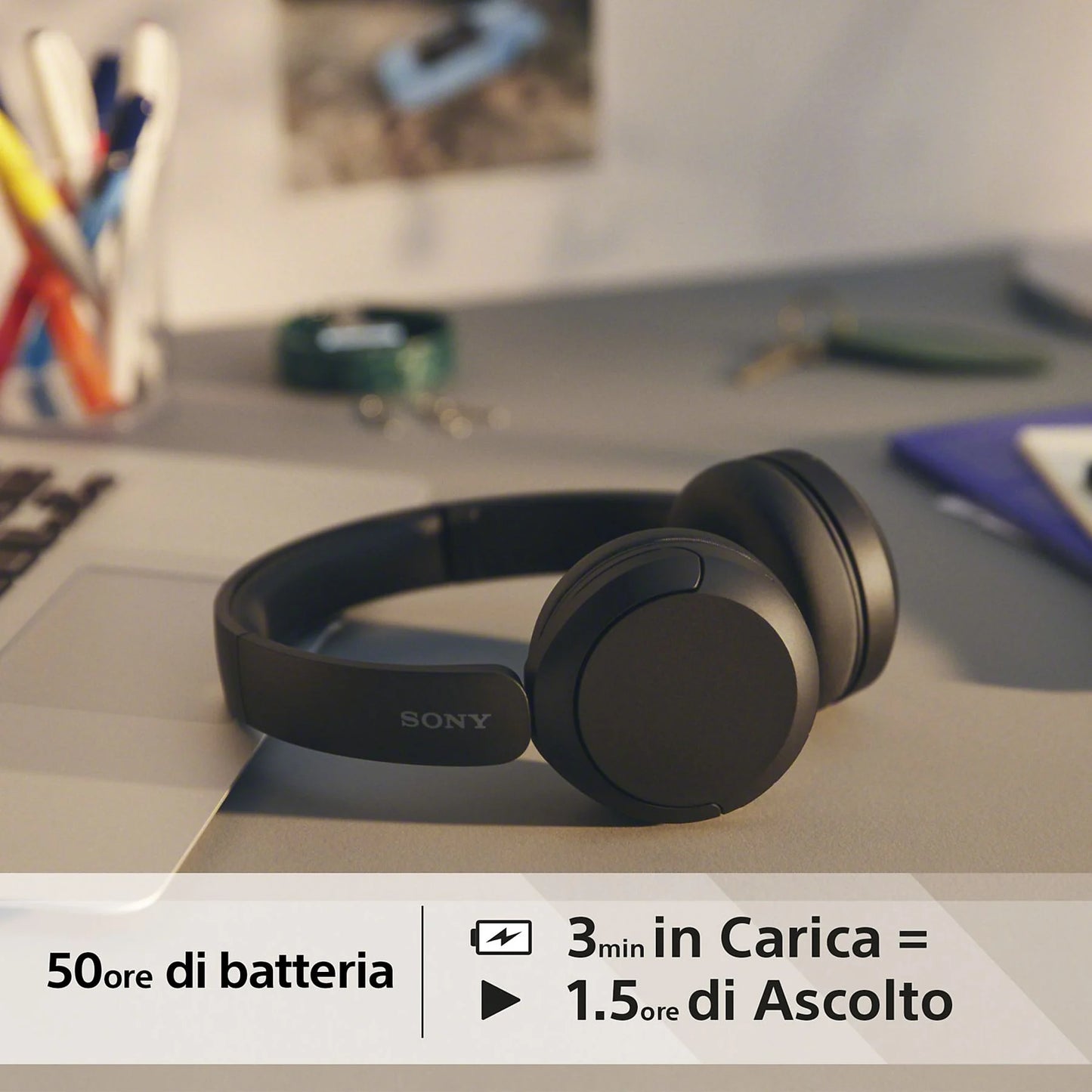 Cuffie WH-CH520L 50 ore di autonomia, 3 minuti in carica.