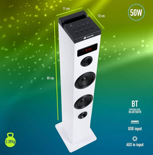 NGS Speaker a Torre Sky Charm BT USB RadioFM AUX 50W Bianca Dimensioni