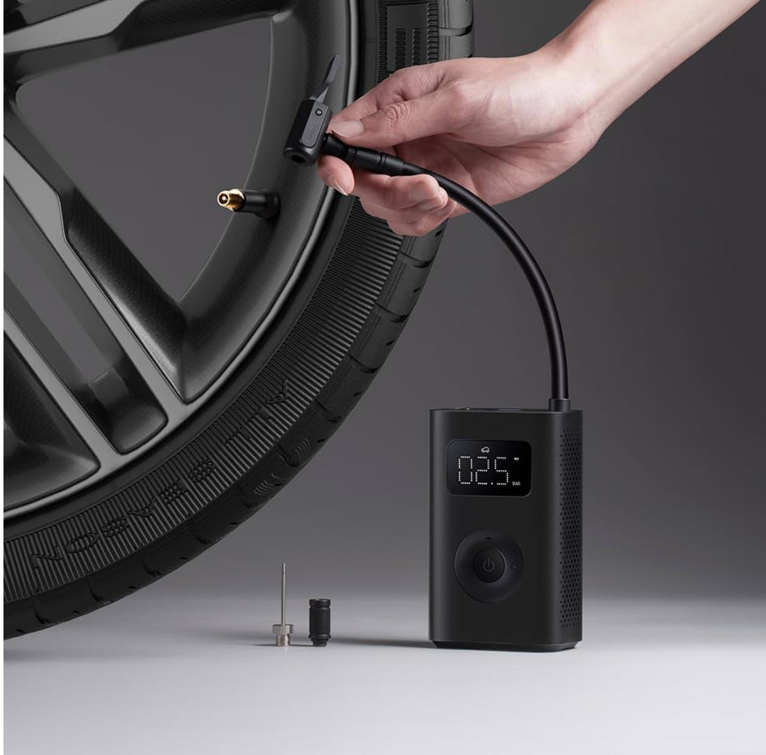 Xiaomi Portable Electric Air Compressor 2, Compressore ad Aria Portatile, Fino a 150 psi, Luce Led Integrata, Porta Type-C, 6 Modalità di Gonfiaggio, Nuovo adattatore valvola dell'aria, Compatto, Nero per bici