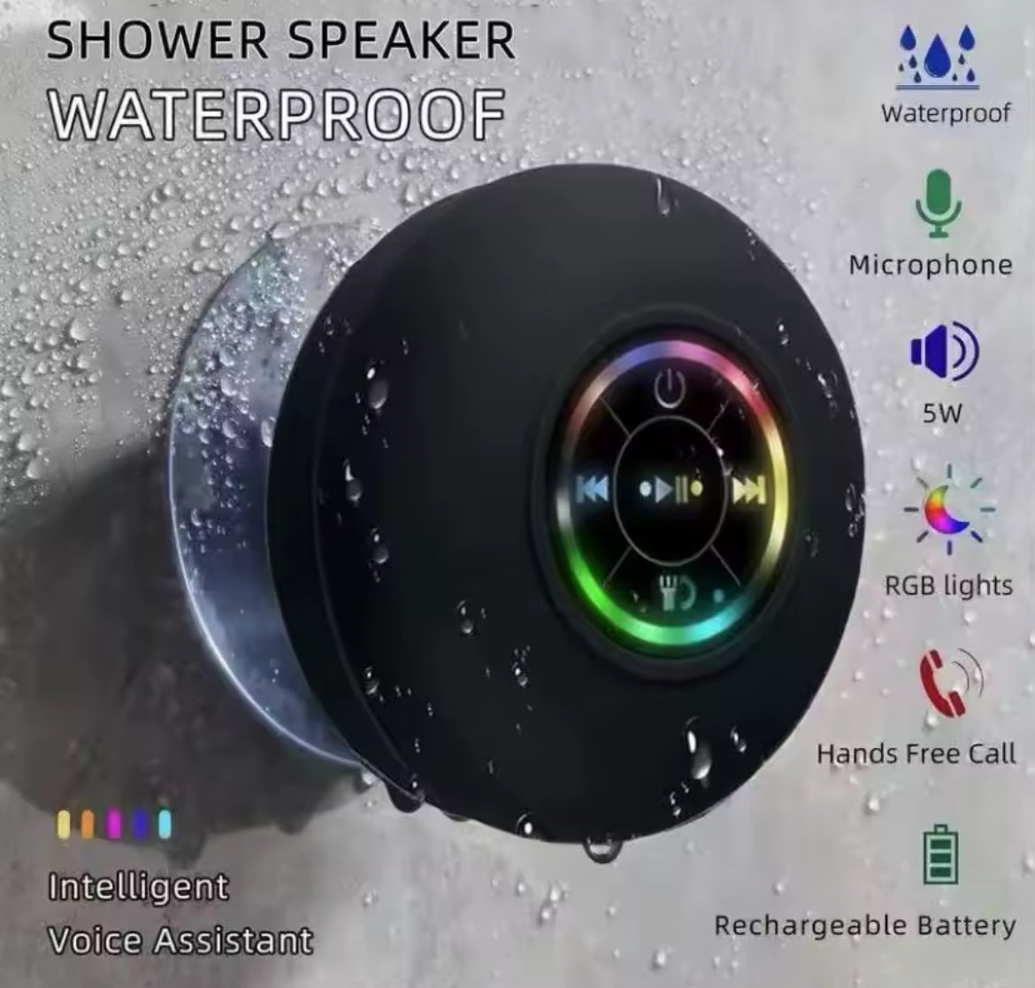 Altoparlante Bluetooth Impermeabile IPX4 Mini Speaker Doccia con Ventosa e Microfono Vivavoce