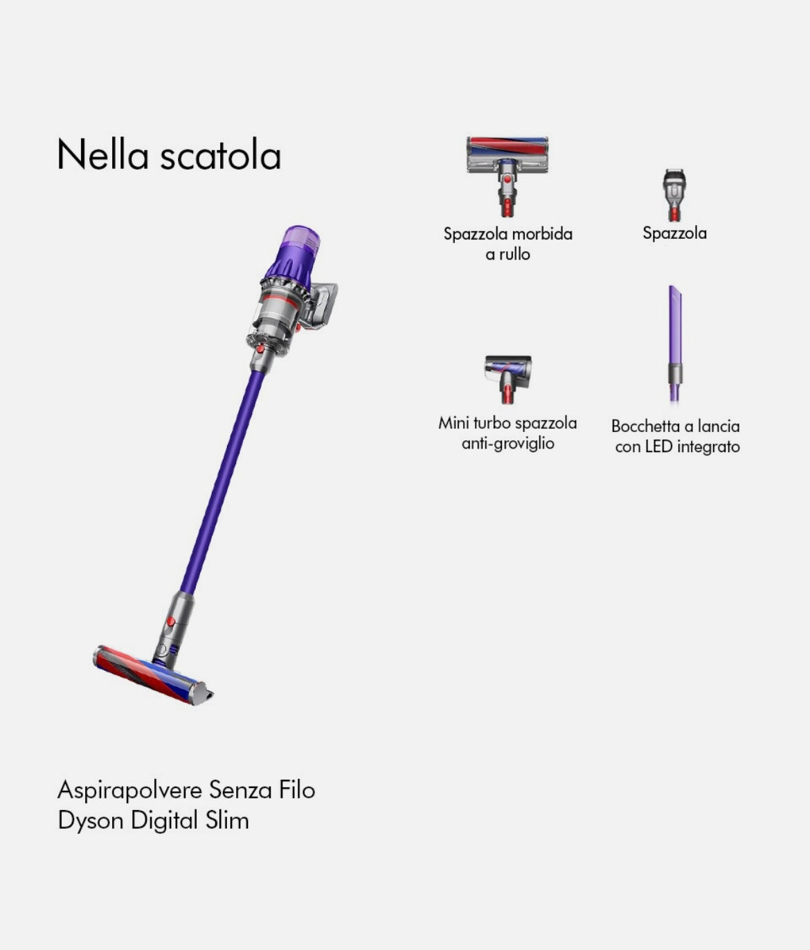 Dyson Digital Slim Aspirapolvere Senza Filo accessori nella scatola