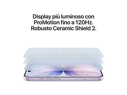 Apple iPhone 17 con le specifiche ufficiali Apple: display 6.3\" Super Retina XDR con tecnologia ProMotion.