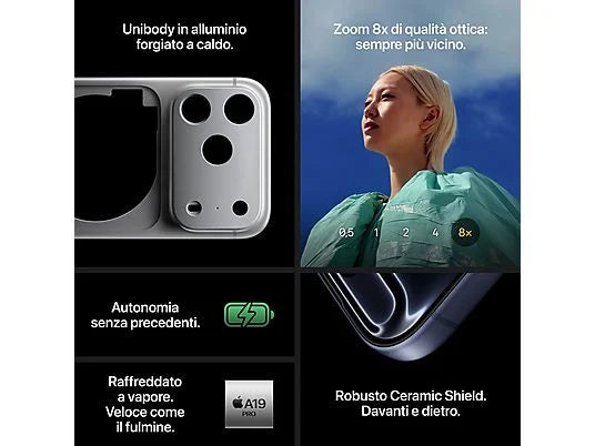 Scopri il rivoluzionario Apple iPhone 17 Pro Max con le specifiche ufficiali Apple: design innovativo, display 6.3\" Super Retina XDR con tecnologia ProMotion, chip A19 Pro e sistema di fotocamere Pro Fusion da 48MP.