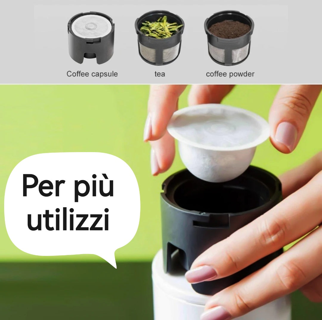 Macchina da caffè espresso portatile con alimentazione a batteria e USB per piu utilizzi