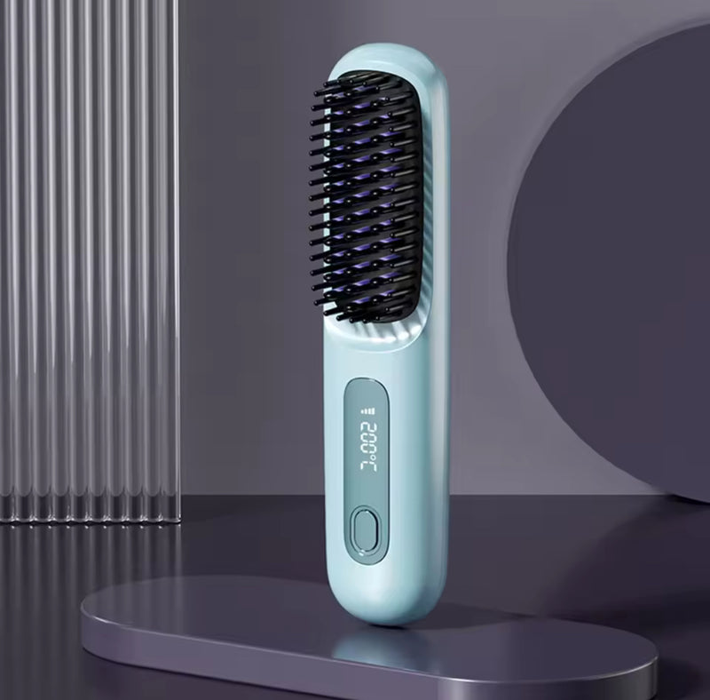 Portable Cordless Ceramic Hair Brush Straightener in 20 Seconds