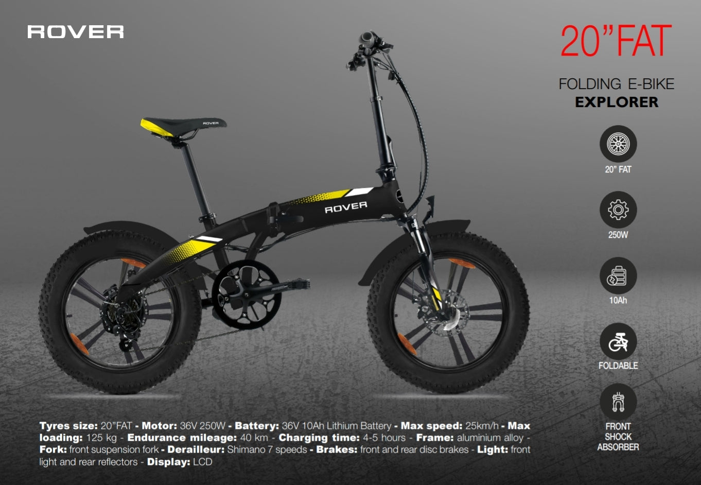 Bicicletta Elettrica Pieghevole E-Bike Rover Explorer 250W
