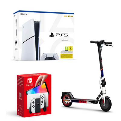 Bundle console PS5 Slim Nintendo Switch Oled Monopattino elettrico Aprilia