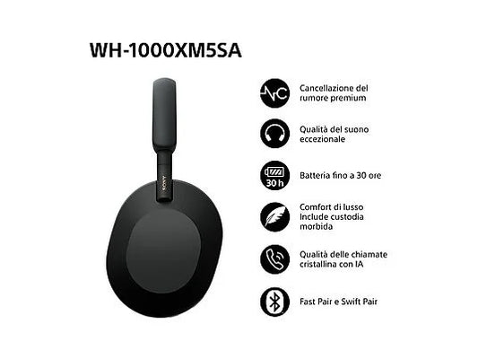 Scopri il massimo del comfort e della qualità audio con le cuffie wireless Sony WH-1000XM5. Progettate per gli audiofili più esigenti, queste cuffie over-ear rappresentano l'evoluzione della tecnologia di cancellazione attiva del rumore.