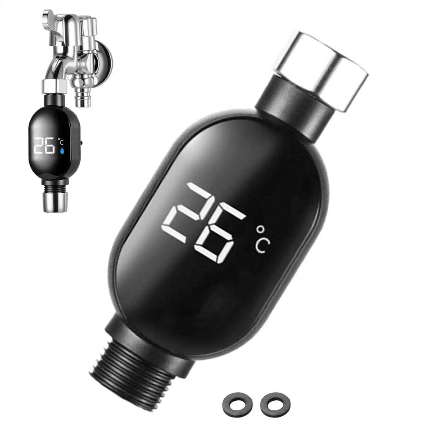 'Indicatore di Temperatura Digitale con Display LED Touchscreen. Questo innovativo accessorio per bagno ti permette di monitorare in tempo reale la temperatura dell'acqua, garantendo docce sempre alla temperatura perfetta e proteggendo te e la tua famiglia da scottature accidentali.