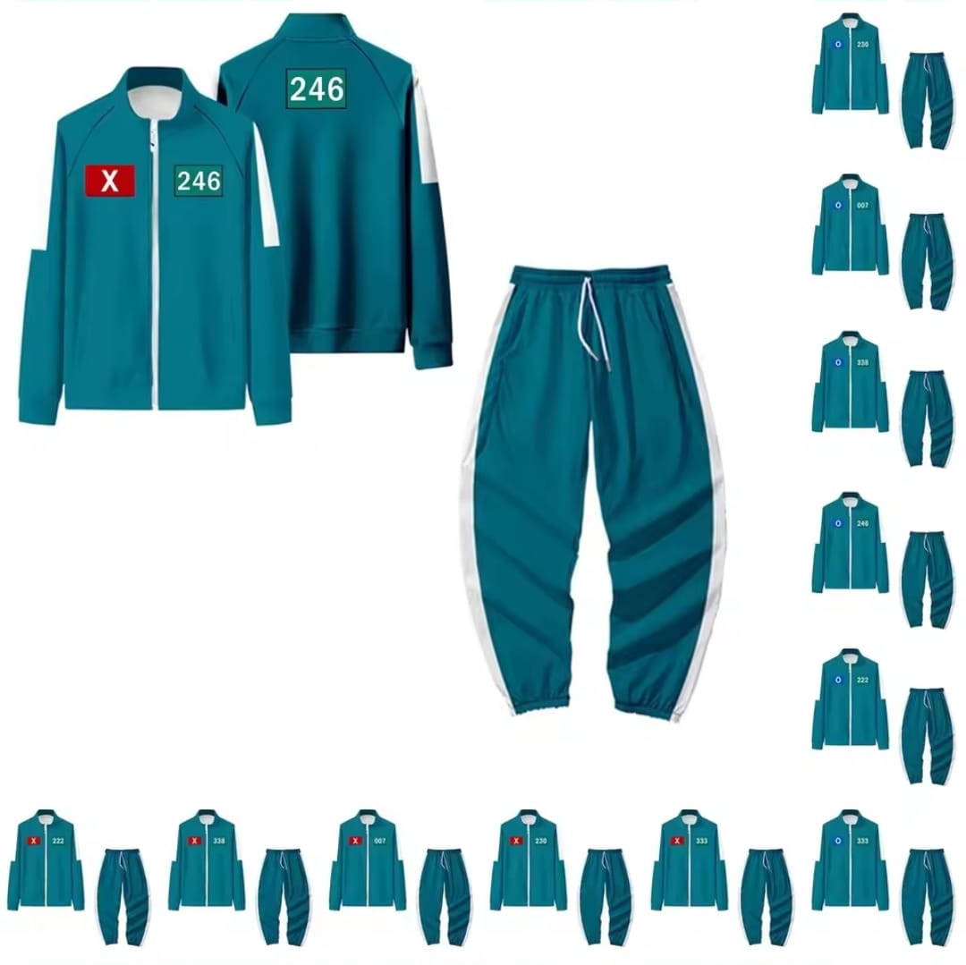 Costume giocatore 456 Squid Game per Carnevale, tuta verde con numero bianco