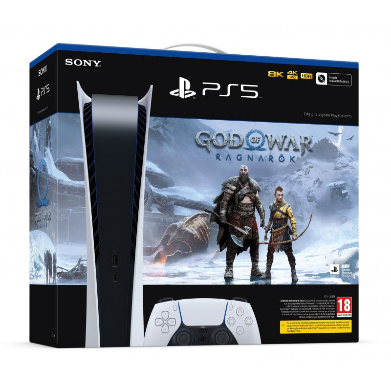 Sony Playstation 5 PS5 Console 825GB Digital Edition con God of War Ragnarok White