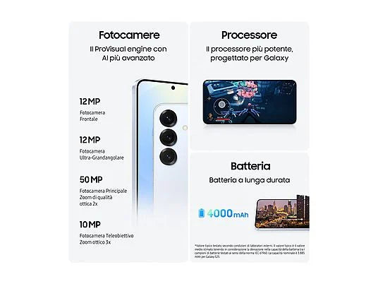 nuovo Samsung Galaxy S25 5G in elegante colorazione Blue Black rappresenta l'eccellenza della tecnologia mobile Samsung. Con 12GB di RAM, 256GB di storage, display da 6.2" e connettività 5G, è lo smartphone flagship perfetto per chi cerca prestazioni top in un formato compatto e maneggevole.