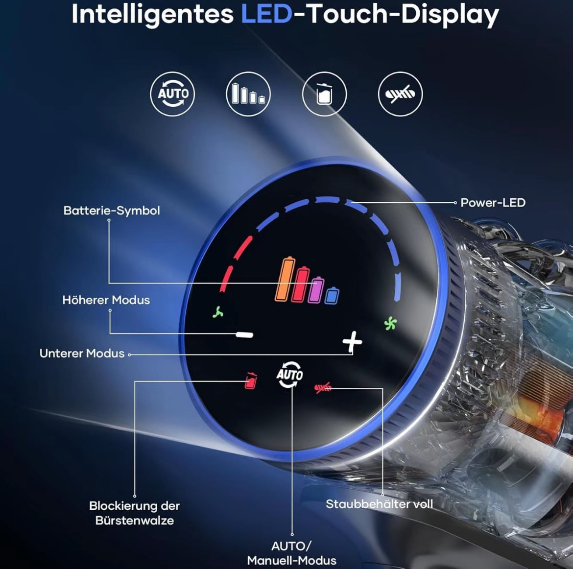MIBODE V7 Aspirapolvere Senza Fili 500W 50000Pa - Batteria Rimovibile e Display Digitale