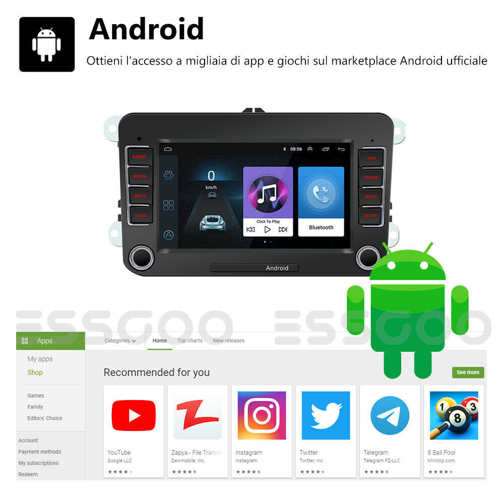 Autoradio Android stereo auto 7 pollici per Volkswagen Golf 5 Passat Touran Tiguan