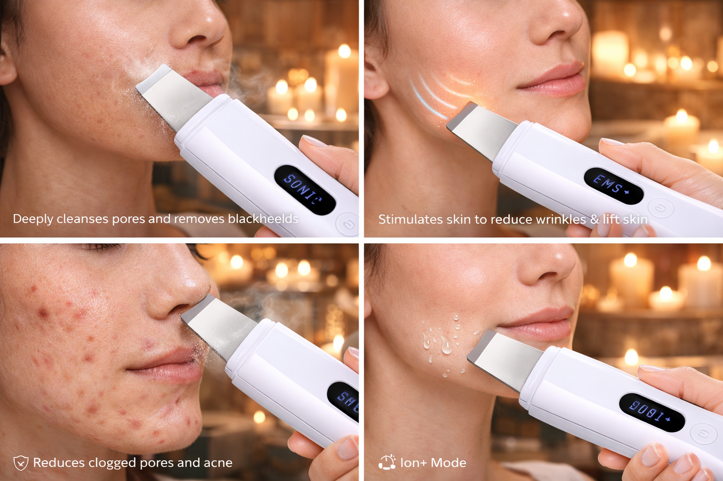 Peeling viso Scrubber Pulizia Viso Ultrasuoni Spatola Punti Neri Professionale