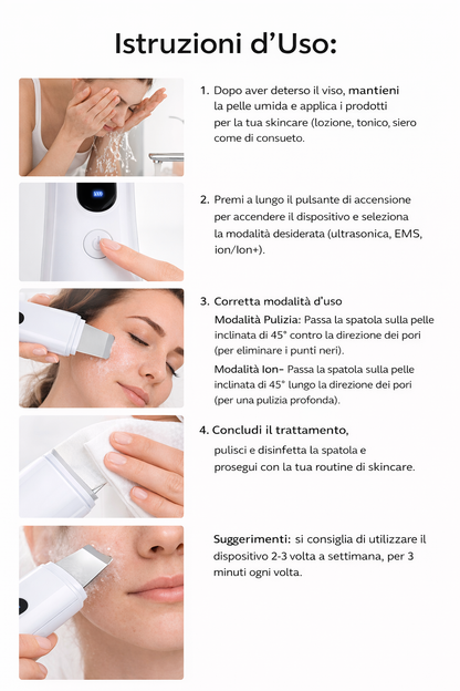 Peeling viso Scrubber Pulizia Viso Ultrasuoni Spatola Punti Neri Professionale
