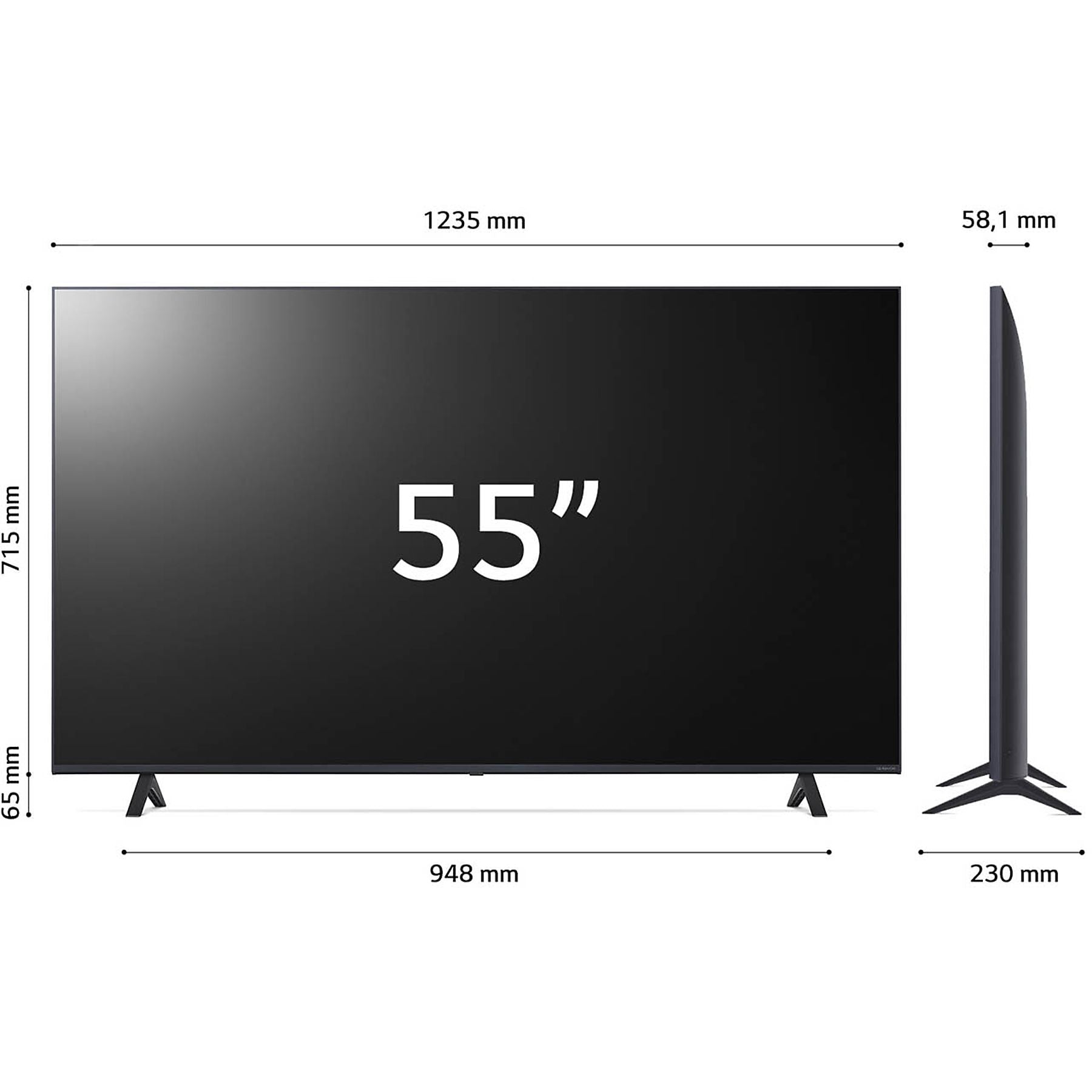Dimensioni smart tv LG 55NANO81T3A