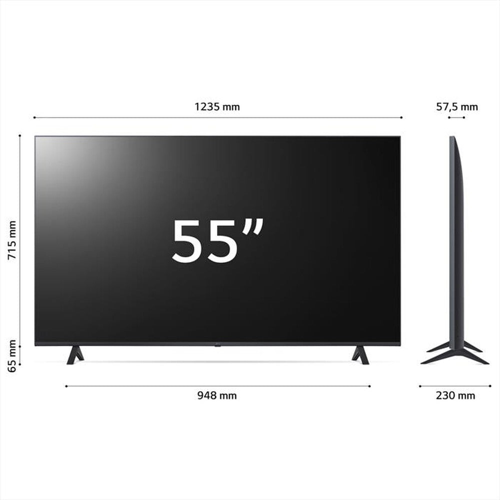 Dimensioni LG 55UR78006LK con porte HDMI e USB