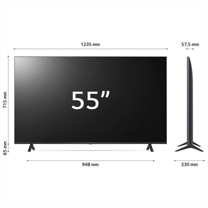 Dimensioni LG 55UR78006LK con porte HDMI e USB