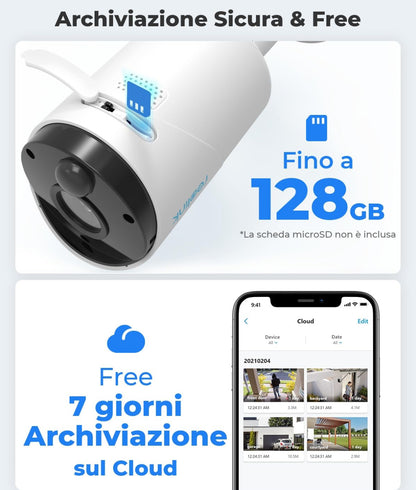 REOLINK ARGUS SERIES B320 Telecamera 3MP Wi-Fi Batteria con Pannello Solare 128 gb