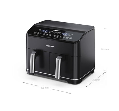 SHARP AF-GD82AE-B Friggitrice Aria Doppio Cassetto 8L Touch Control 2500W dimensioni 