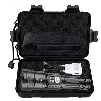 USB-C Rechargeable High Power LED Flashlight with Telescopic Zoom and Digital Display Complete Kit 