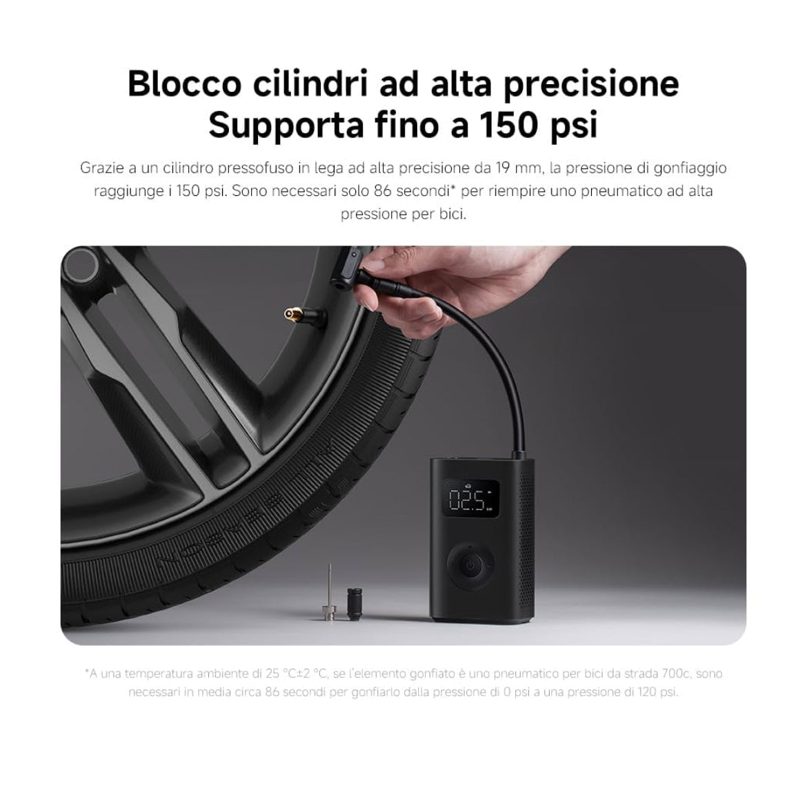 Xiaomi Portable Electric Air Compressor 2, Compressore ad Aria Portatile, Fino a 150 psi, Luce Led Integrata, Porta Type-C, 6 Modalità di Gonfiaggio, Nuovo adattatore valvola dell'aria, Compatto, Nero