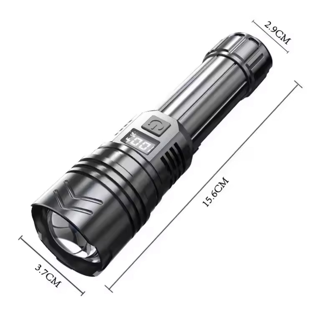 Torcia LED ad Alta Potenza Ricaricabile USB C con Zoom Telescopico e Display Digitale Kit completo