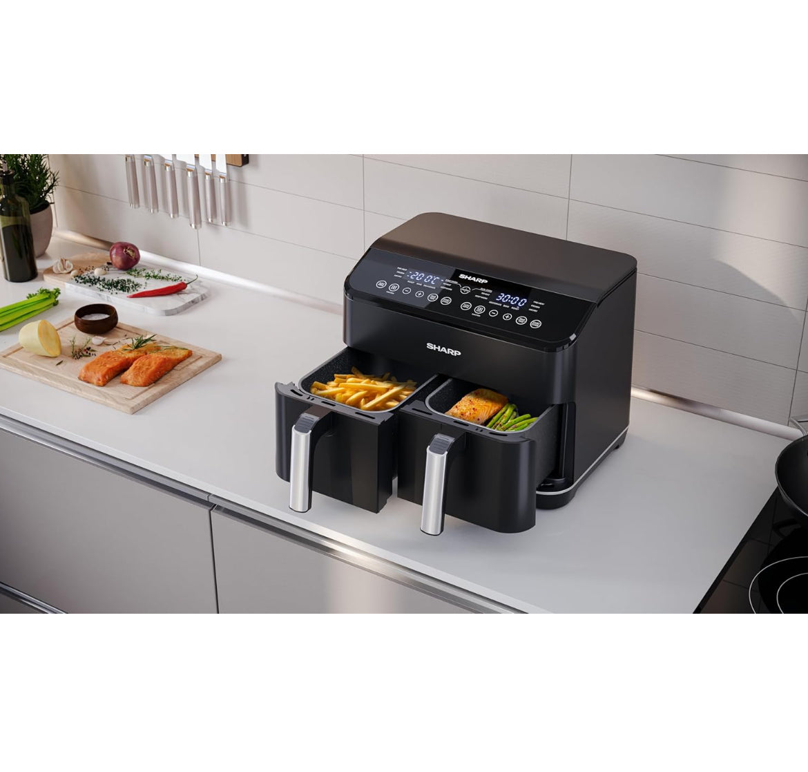 SHARP AF-GD82AE-B Friggitrice Aria Doppio Cassetto 8L Touch Control 2500W cottura due piatti diversi 
