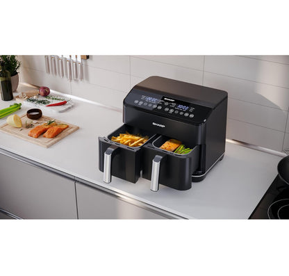 SHARP AF-GD82AE-B Friggitrice Aria Doppio Cassetto 8L Touch Control 2500W cottura due piatti diversi 
