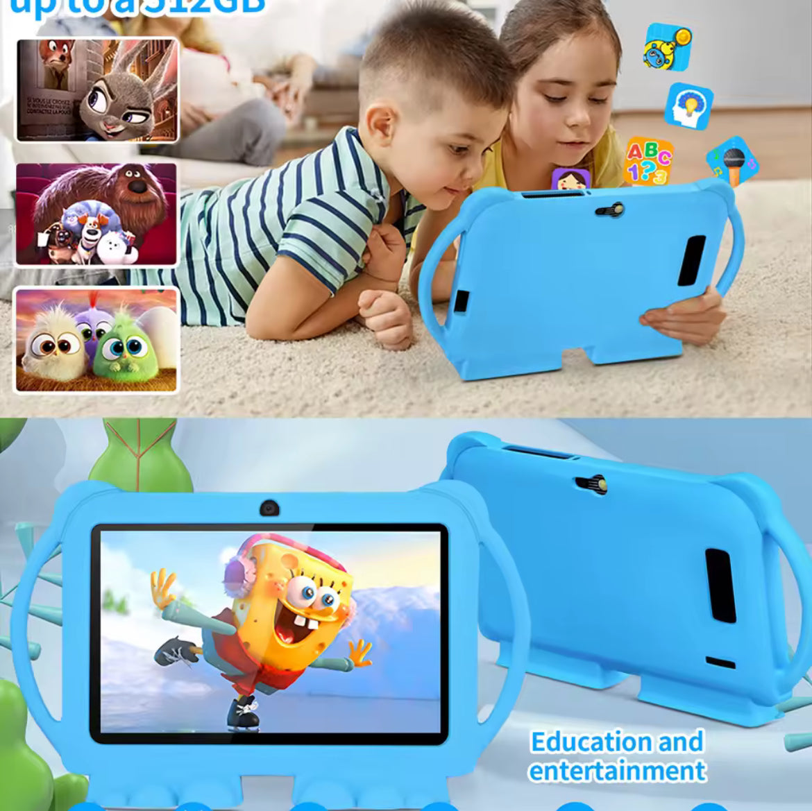 Tablet per Bambini 7 Pollici 2025 - 4GB RAM 64GB ROM WiFi 5G Android con Custodia Cartoon