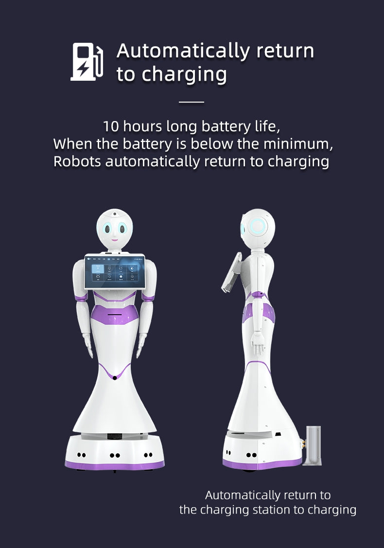 Human Automatic Walk and Talk con controllo APP e ritorno automatico alla base di ricarica. Batteria durata di 10 ore
