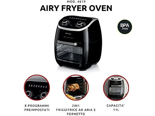 ARIETE AIRY FRYER OVEN 4619 Friggitrice Aria e Forno Elettrico 11L Girarrosto 2000W