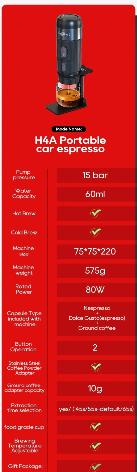 Macchina da caffè HiBREW per caffè in polvere