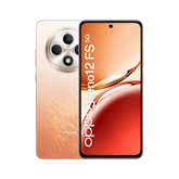 OPPO Reno 12F Amber Orange visto frontalmente acceso



