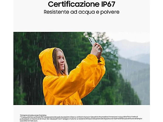 Samsung Galaxy A55 5G con certificazione IP67, resistente all'acqua e alla polvere, ideale per ogni ambiente