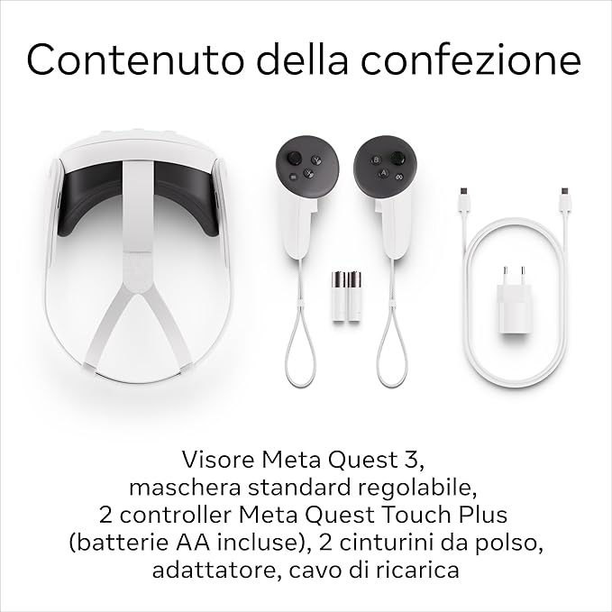 Confezione originale Meta Quest 3 con accessori inclusi


