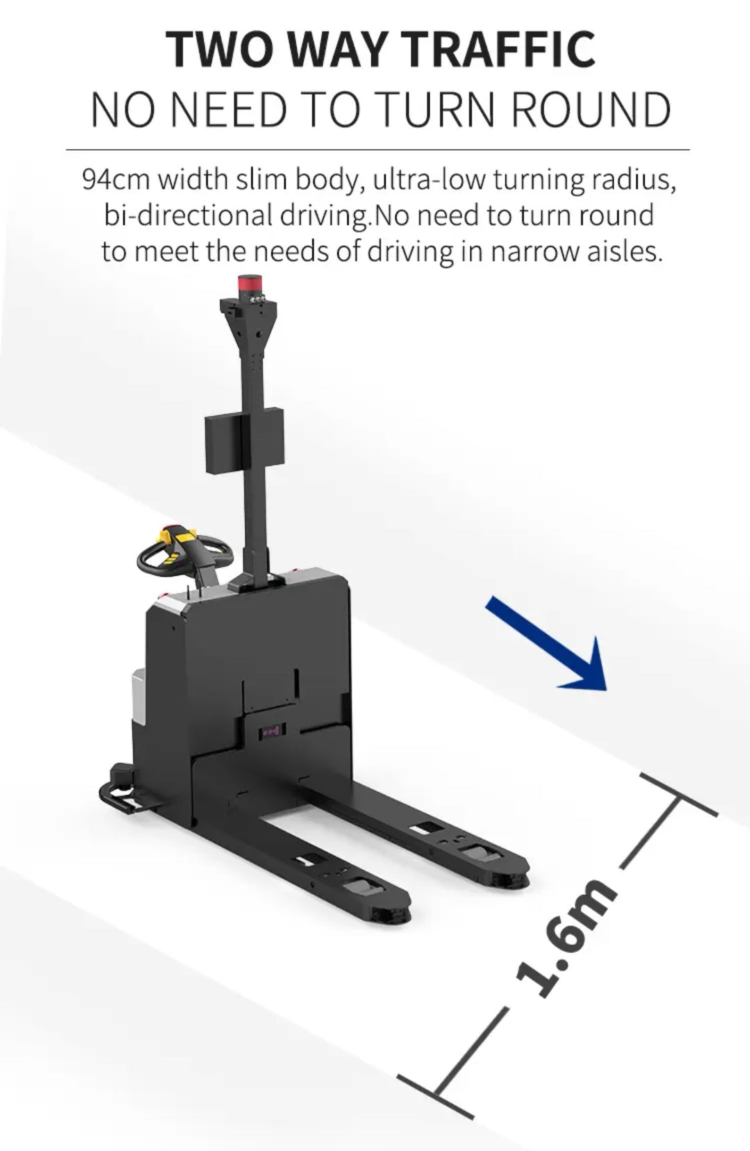 Carrello elevatore AI per sollevamento automatico di pacchi e pedane nei magazzini