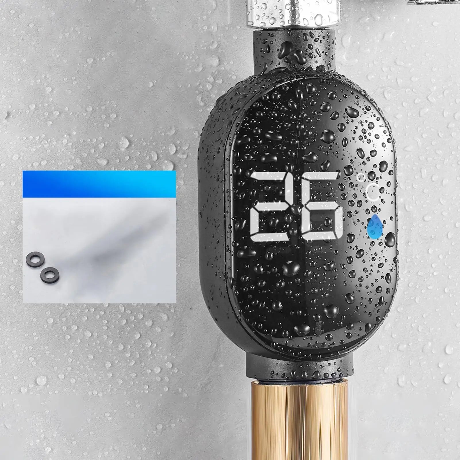 'Indicatore di Temperatura Digitale con Display LED Touchscreen. Questo innovativo accessorio per bagno ti permette di monitorare in tempo reale la temperatura dell'acqua, garantendo docce sempre alla temperatura perfetta e proteggendo te e la tua famiglia da scottature accidentali.