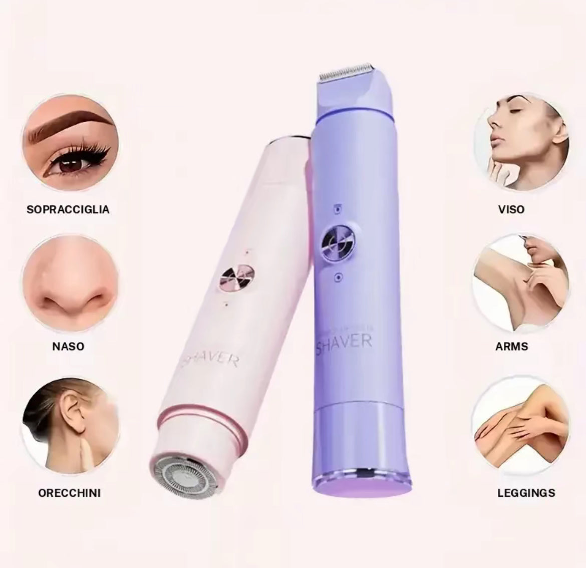 depilazione delicata e indolore con il nostro kit epilatore elettrico 2 in 1. Progettato specificamente per le donne, questo dispositivo ricaricabile combina precisione, comfort e sicurezza per una pelle perfettamente liscia su tutto il corpo.