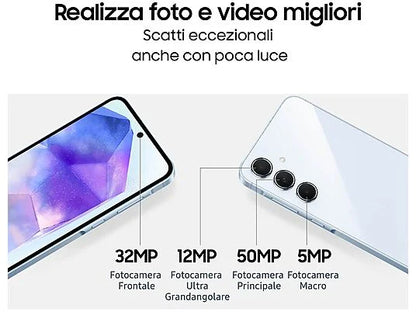 Dettaglio della fotocamera principale da 50 MP del Samsung Galaxy A55 5G, progettata per catturare immagini ad alta risoluzione