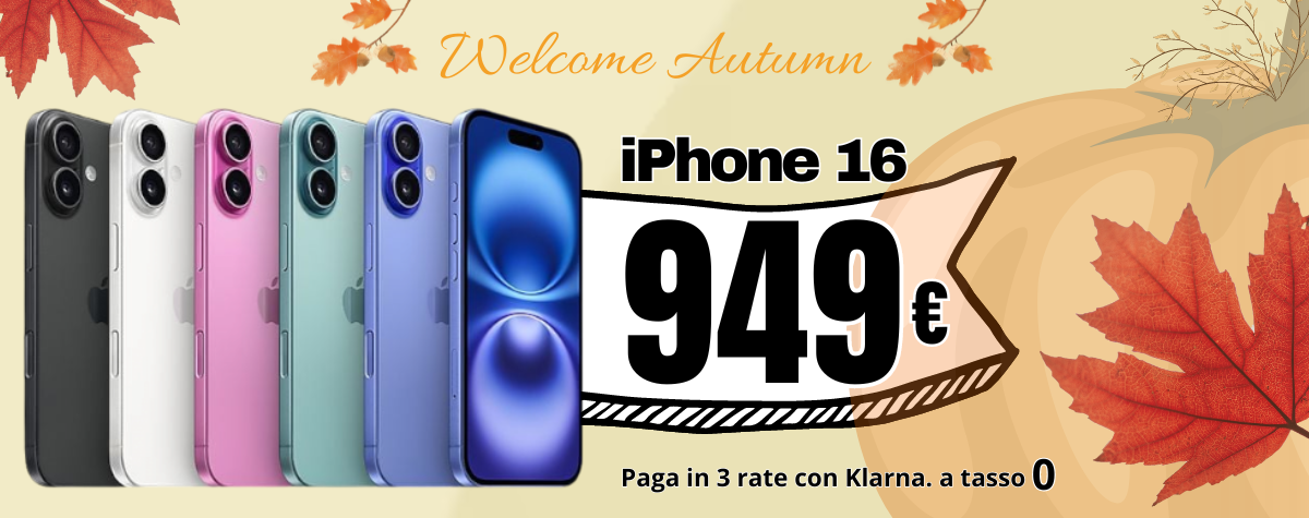 Offerta iPhone 16 a 949€, pagamenti con Klarna in 3 rate a tasso 0. il tuo iPhone con comode rate senza interessi.