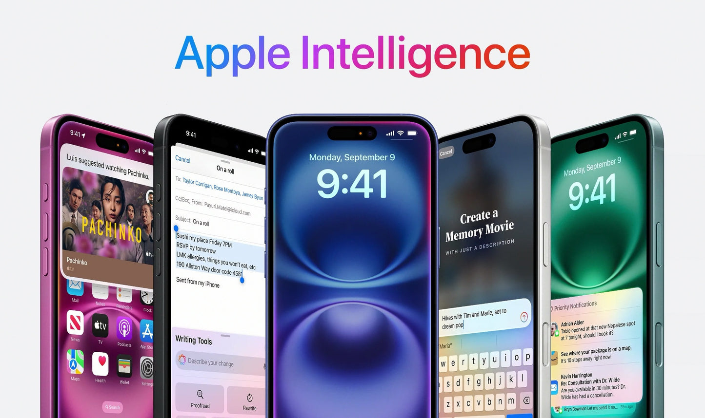 Phone 16 in varie colorazioni, incluso nero, bianco e blu von intelligenza artificiale apple