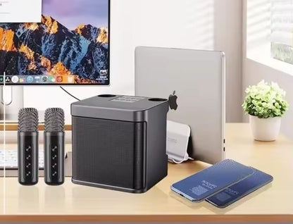 LAMA - Macchina per karaoke, portatile, per adulti e bambini, con 2 microfoni wireless, altoparlante per karaoke con effetti di cambio vocale, per casa, feste, matrimoni, compleanni, colore nero scuro LAMA - Macchina per karaoke, portatile, per adulti e bambini, con 2 microfoni wireless, altoparlante per karaoke con effetti di cambio vocale, per casa, feste, matrimoni, compleanni, colore nero scuro