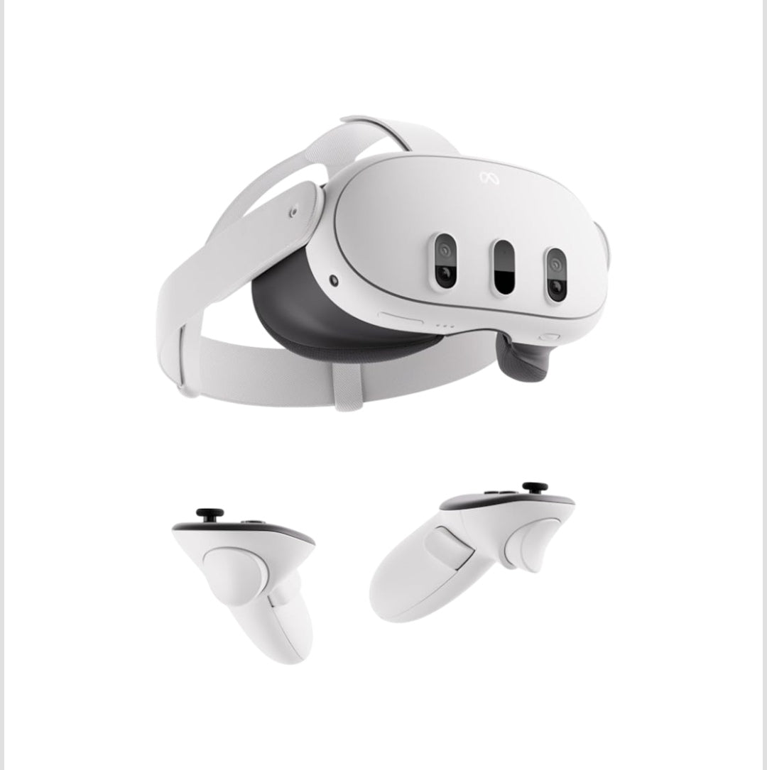 Meta Quest 3 visore VR 512GB visto frontalmente con controller

