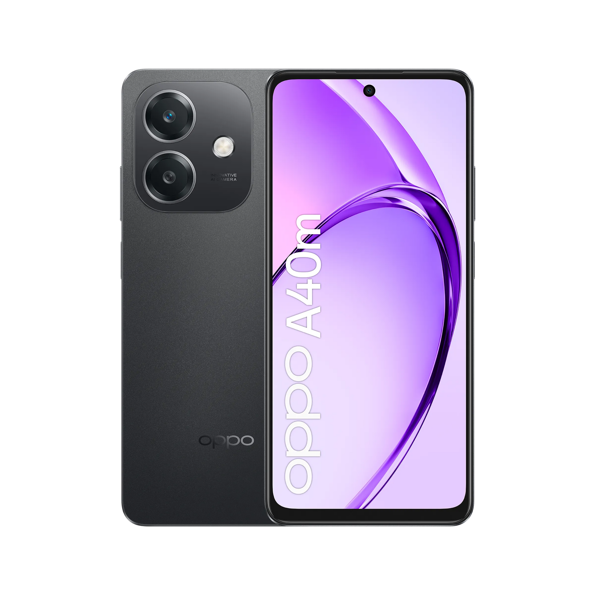 OPPO A40M Sparkle Black acceso con schermata home attiva

