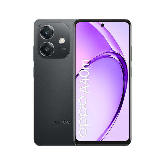 OPPO A40M Sparkle Black acceso con schermata home attiva

