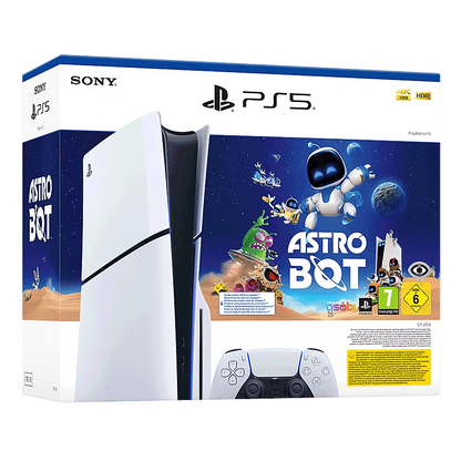 Confezione ufficiale bundle PS5 Slim Astro Bot con lettore Blu-ray