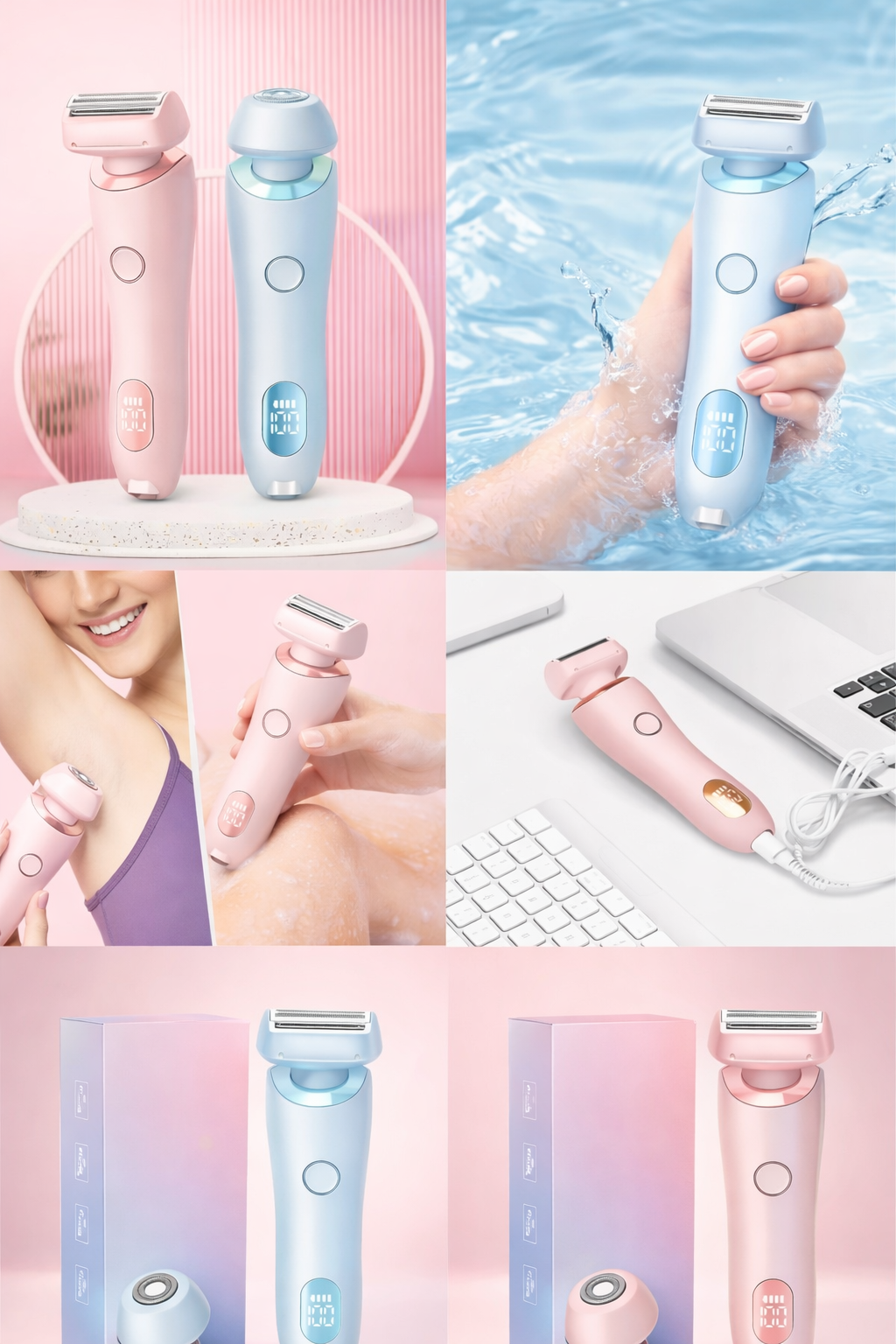 Scopri il Rasoio Elettrico Professionale Donna 2 in 1, la soluzione completa per una depilazione delicata, veloce ed efficace su tutto il corpo. Con doppia testina intercambiabile, utilizzo wet &amp; dry, display LCD intelligente, ricarica USB e design ultra-portatile, questo rasoio elettrico di alta qualità ti garantisce risultati professionali a casa o in viaggio.