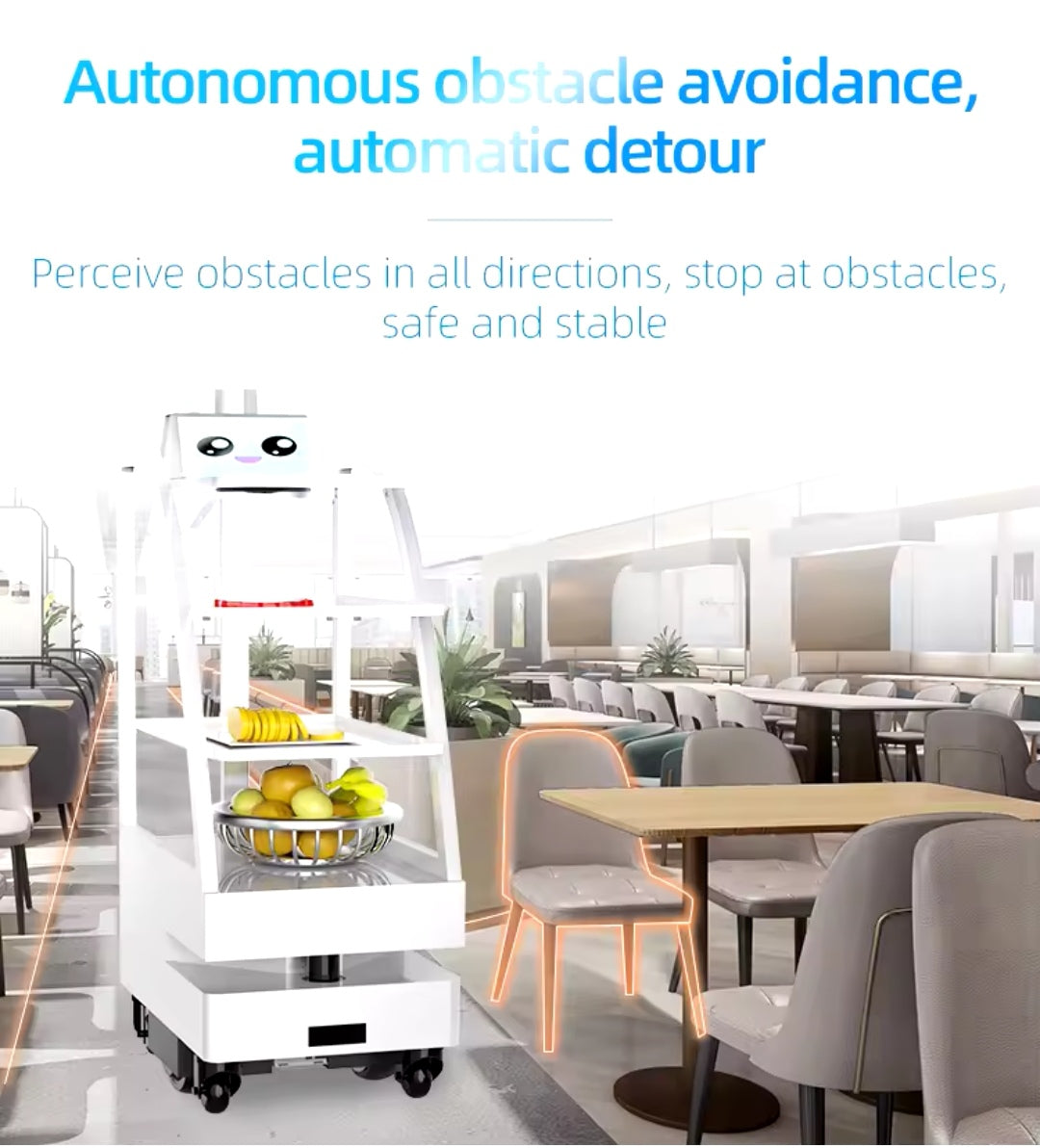 Consegna cibo intelligente: robot per ristoranti con WiFi e touch screen e evita ostacoli 